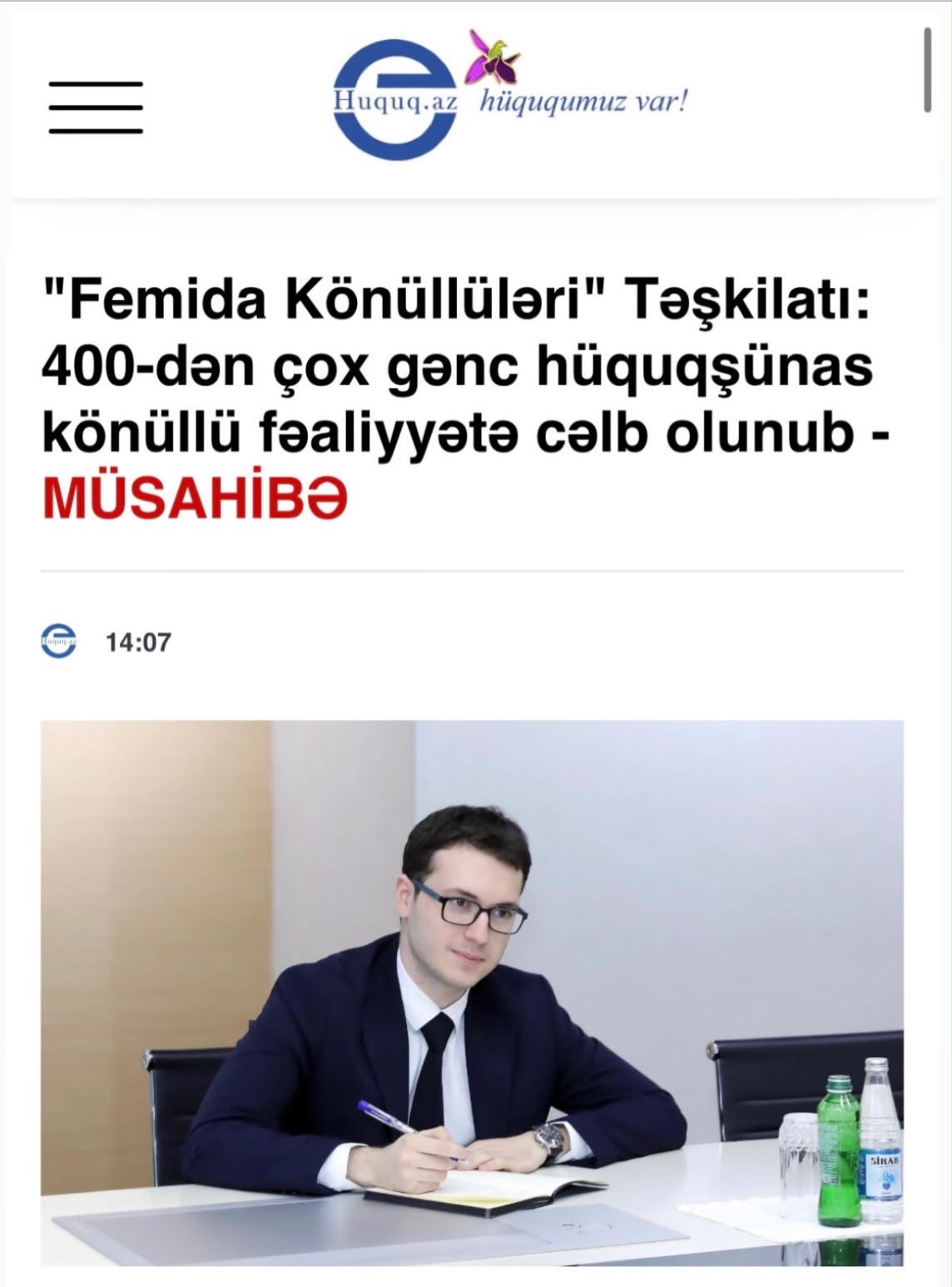 “Femida Könüllüləri” Təşkilatı İctimai Birliyinin fəaliyyəti ilə bağlı müsahibələr  ölkənin müxtəlif xəbər portallarında